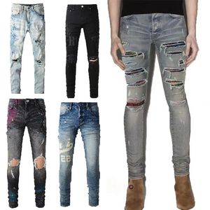 jeans firmati per uomo jeans uomo jeans da uomo perforato ricamo patchwork strappato pantaloni da moto di marca di tendenza mens skinny moda pantaloni slim fit elastici