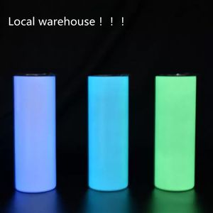 Armazém local Sublimação Straight Tumbler 20oz Glow in the dark Blank Skinny Tumblers com tinta luminosa Isolados a vácuo Heat282n