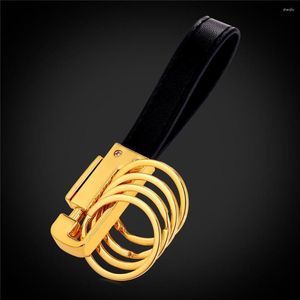 Keychains Men Genuine Leather With Multi-layer Car Key Rings Classic Gold/Black Gun Plated Wholesale K2292Y