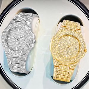 WLISTH Brand Date Quartz cwp Mens Womens Watches Full Crystal Diamond Luminous Watch Oval Dial Extra Bling Trendy Unisex Wristwatc292y