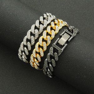 Frisado Bangle Hip Hop 13mm Strass Prong Iced Out Cuban Link Chain Pulseira Homens Mulheres Cor de Ouro Bling Borboleta Jóias 230925