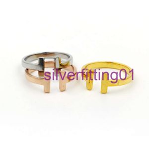 New arrive 316L Stainless Steel fashion double T ring Jewelry for woman man lover rings 18K Gold-color rose Jewelry Bijoux