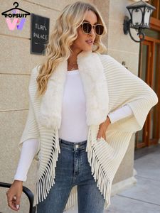 Scarves in Autumn Winter Women Capes Fashion Imitation Fur Collar Tassels Batwing Sleeve Warm Shawls Streetwear Oversized Cardigan 230922