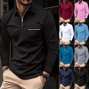 Camisas masculinas moda primavera e outono casual manga longa zíper cor sólida noite camisa personalizada homens colarinho