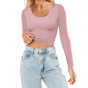 Magliette da donna Y2k Crop Top per le donne T-shirt a maniche lunghe Sexy Slim Fit Solid Tees Nero Rosa Kpo 2000s Abbigliamento femminile per bambini