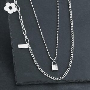 Nytt modelås Floral Pendant Necklace Layered Statement Long Chain Punk Padlock Neckless For Women Girls Gothic Jewelry CN86271G