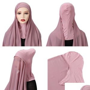 Hijabs muslimsk chiffong hijab med mössa bifogade kvinnor slöja huvuddukar headwrap turban islam ramadan halsduk 230509 droppleverans mode dhb5q