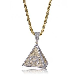 Hip Hop Iced Out Gold Color Plated Egyptian Pyramid Eye of Horus Pendant Necklace Micro Paved CZ Chram Jewelry229M