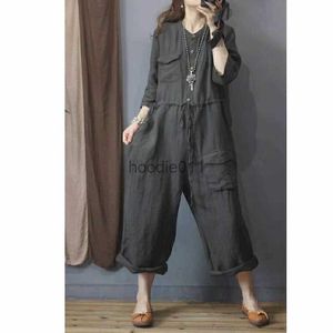 Women's Jumpsuits Rompers Cotton Linen Playsuit Oversize Jumpsuits Women Long Sleeve One Piece Outfit Women High Waist Pants Overalls for Women Clothes L230926