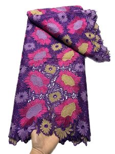 2023 de alta qualidade malha de seda de leite multicolor guipure tecido bordado floral vestido africano 5 jardas costura moderna artesanato têxtil vestido de festa nigeriano 2023 KY-0033