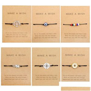 Charm Bracelets Make A Wish Paper Card Adjustable Bracelet Turtle Elephant Tree Map Flower Handmade Woven Simple Fashion Women Jewelry Dhi2N