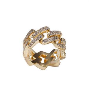Mens 2 Row CZ Bling Cuaban Link Rings Gold Iced Out Cuban Ring Micro Pave Cubic Zirconia Simulated Diamonds Trend Hiphop Ring225A