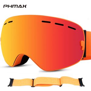 Óculos ao ar livre PHMAX Marca Óculos de Esqui Mulheres Óculos de Neve com Cinta Antiderrapante Camadas Duplas Homens AntiFog Snowmobile 230926