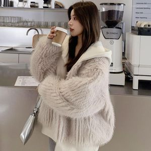 Kadın Kürk 2023 Kış Kadın İmitasyon Paltosu Gevşek Boş Zamanlar Sıcak Out Giyim Kadın Moda Dikiş Mink Kapşonlu Outcoat