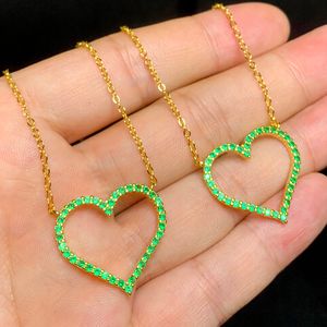Guldpläterad Big Heart Love med Green Zircon Link Chain Choker Halsband Hip Hop Women Full asfalterad 5A Cubic Zirconia Valentine Day Gift Jewelry