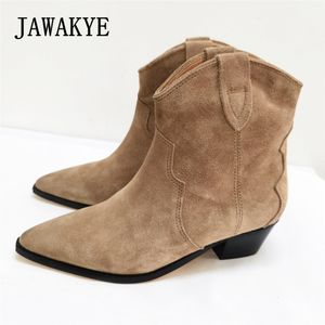 Botas de inverno clássico chelsea botas para mulher camurça real dedo do pé pontiagudo cunhas tornozelo botas simples confortáveis botas de cowboy feminino 230925