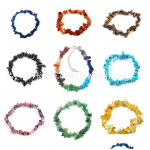 Bracciale con perline in pietra con chip Sette Chakra Irregar Cristallo di quarzo Ghiaia Lapislazzuli Occhio di tigre Granato Tormalina per uomini Donne Ragazze Goccia Deliv Dhcyt