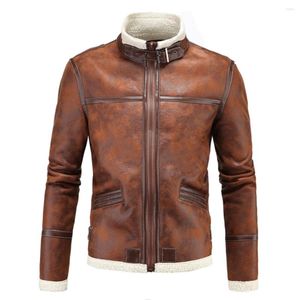 Mäns päls 2023 Autumn Winter Högkvalitet Men läderjackor Stand Collar Casual Motorcykelrock Bomber Jacket Y1