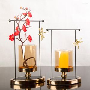 Ljushållare ovanliga geometriska hållare metall unik liten pelare transparent glas guld doftande bröllop bougeoir dekor