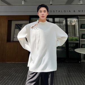 Men's Casual Shirts SYUHGFA Chinese Style Long Sleeve Shirt With Upright Collar And Tie Up Trend Versatile Solid Color Cardigan
