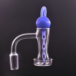 2 pcs Borda Chanfrada Quartz Banger Prego com Correntes de Mármore de Vidro Cap 10mm 14mm 18mm Masculino Feminino Tubo de Prego de Óleo para Dab Rig Bong Frete Grátis