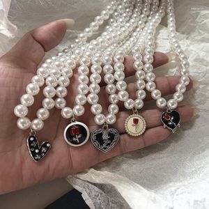 Choker Korean Elegant Pearl Beads Necklace For Women Ladies Fashion Rhinestone Heart Pendent Jewelry