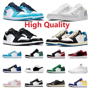 Jumpman 1 Låga basketskor 1s Lows Sneakers Reverse Mocha Olive Black Phantom Bred Toe Panda Unc Wolf Grey True Blue Men Women utomhus Sporttränare