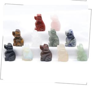Natural Stone Carving 1 inch Lovely Dog Crafts Ornaments Rose Quartz Crystal Healing Agate Animal Decoration