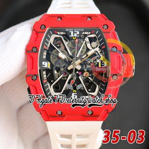 RRF 35-03 Limited Version Japan Miyota NH Automatiska män Titta på Red Ntpt Carbon Fiber Case Skeleton Dial White Rubber Strap Sport Super Edition Eternity Wristwatches