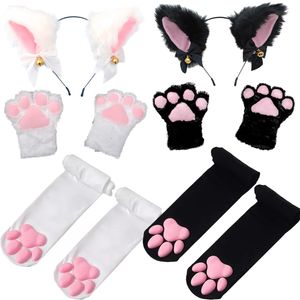 Five Fingers Gloves 4pcs Lovely Cat Ear Hairband Claw Girls Anime Cosplay Costume Plush Fur Stocking Night Party Club Headbands 230925