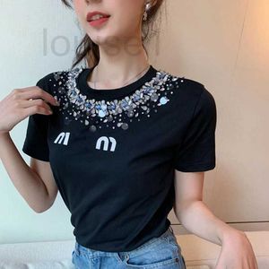 Kvinnors stickor Tees Designer 23 Ny M Home Heavy Industry Diamond Pearl Necklace Letter Mönster T-shirt Fashion Tall Temperament Top Women Su99