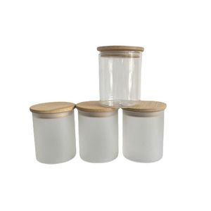 Tumblers de sublimação DIY Vidro de copo de 6 onças de copo com tampa de bambu Candle Jar Alimentos Recipiente de armazenamento de alimentos Clear Fosted Home Kitchen Supplies P DHQE6