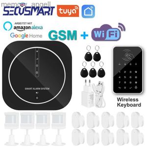 Alarm systems Tuya WiFi GSM Home Burglar Security Alarm System Door Sensor Black Password Keyboard Smart Life APP Compatible Alexa Home YQ230926
