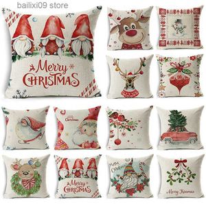 Kuddefodral WZH Cartoon Watercolor Case Linen Decoration Christmas Gift Cushion Cover Lämplig för bilsoffa Fall 45cm*45cm T230926