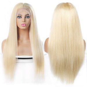 Synthetic Wigs Straight 613 Blonde Lace Wigs Synthetic for Black Women 13x4x1 Middle t Part Highlight Cosplay Daily Wear 230227