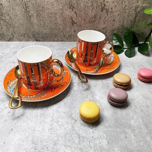 Koppar Saucers Luxury Tea Cup Set of 2 Vintage Art Bone China Ceramic Coffee Mugs and Plates Euro Royal Teacups225s