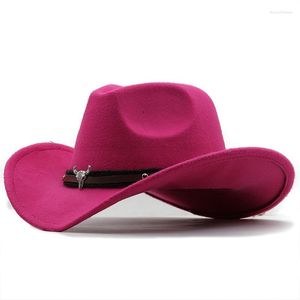 Beralar Metal İnek Kafa Etiketi Western Cowboy Şapkası Kadınlar Erkek Çocuklar Sonbahar Sahte Yün Fedora Şapkaları Cowgirl Keçe Cap Party Elbise Top