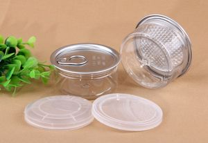 3,5-g-Glas-Kunststoffdose, transparentes PET, 65 x 33 mm, für Lebensmittel 170 ml/7 g, 100 ml/3,5 g, 50 ml/1 g, mit Aluminium-Ring-Zugdeckel, Getränke-Thunfischdose, individuelles Aufkleberetikett