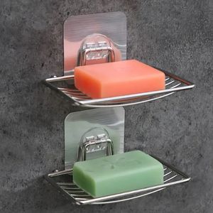 Soap Dishes 1 PC Stainless Steel Soap Dish Holder Self Adhesive Wall Mounted Sponge Holder Rack Home Bathroom Shower Bathroom Accessories 230926