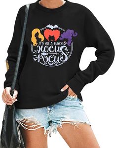Sorto de Halloween para mulheres Hocus pocus camisas de manga comprida Camisa de gato preto Pullovers Hallovers Sweethirts Tops