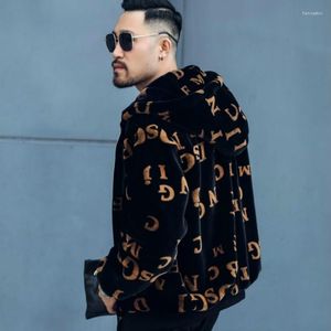 Men's Fur Faux Mink Coat Sheep Shearing Gold Hooded Light Luxury High-end Short Jacket