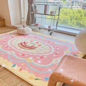 Carpets Cute Cake Carpet Soft Plush Non-slip Absorbent Living Room Decorative Floor Mat Bedroom Ins Pink Girly Heart Bedside Rug