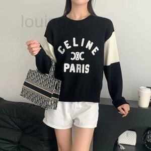 Women's Knits & Tees designer Sweater 23 New Product Celebrity Age Reducing Versatile Triumphal Arch Letter Color Block Sleeve Round Neck Knitted for Women NI84