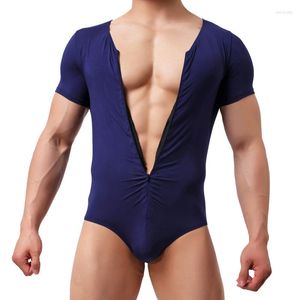 Mäns kroppsformar rena underskjortor män sexig bit korsett kroppsbyggande underkläder romper formade modal bodysuit fitness en smal