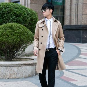 Herrgravrockar Beige 2023 Spring Autumn Double Breasted Mens Man Long Coat Mänkläder Slim Fit Overcoat Sleeve Fashion 9xl