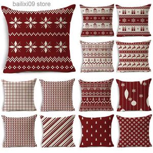 Pillow Case Christmas Decoration Cotton Linen Cushion Cover Striped Plaid Printed Red 18*18 inch Case Sofa Cushion Car Cushion Home D T230926