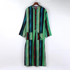 Herren-Nachtwäsche, 3XL, Männer-Schlafroben mit Tasche, lose Langarm-Vintage-Streifenhemden für islamische arabische Lounge, Nachthemd, muslimische Robe