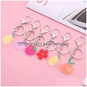 Key Rings Cute Cartoon Keychain Fruit Pendant Chain Car Keyring Handbag Charm Pig Flower Funny Acrylic Ring Holder Women Girl Gift Dro Dhxhe