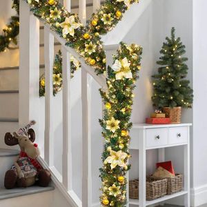 Decorative Flowers 270cm Christmas Red Fruit Illuminated Rattan PVC Material Lighting Fairy Pine Fireplace Stair Door Garland