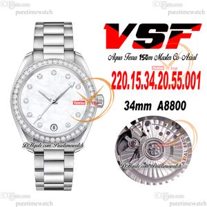 VSF Aqua Terra 150m A8800 Outomatic Ladies Watch 43mm الماس مدي Mop Diamond Dial Bracelet Super Veter